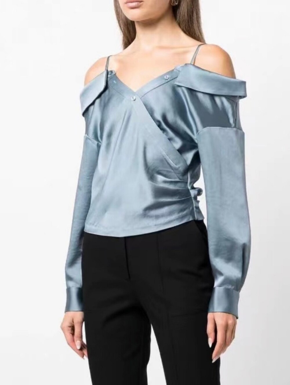 NWOT Jonathan Simkhai Slate Blue Off The Shoulder Top